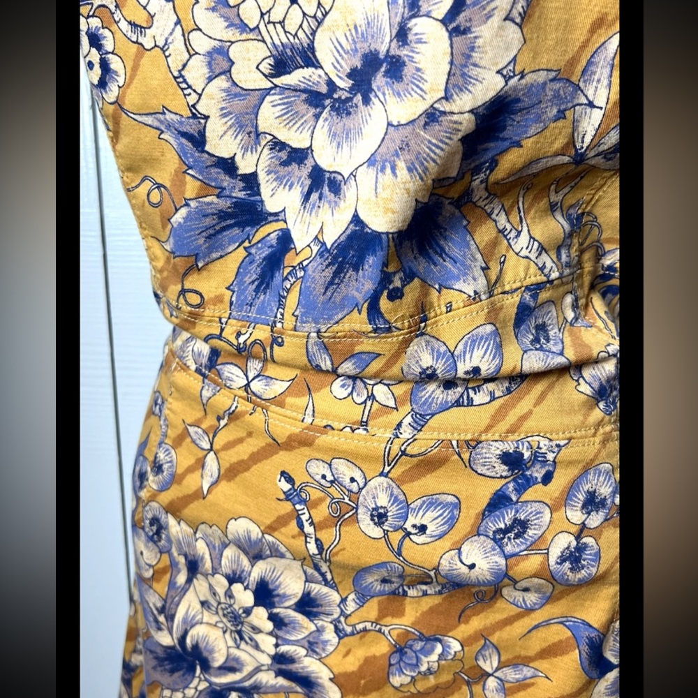 ANTHROPOLOGIE Tie Back Dress Boho Cap Sleeves Gold Blue Open Back Mini Plus 22W - Picture 5 of 12